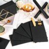 KAMMAK Black Napkins Disposable with Pocket Dinner Paper Napkins 50 Pack Linen Feel Prefolded Guest Hand Towels for Party Decoration, Wedding Decorative, Cocktail Reception,... KAMMAK 7KPSP993N dinner napkins side angle view showing silhouette
