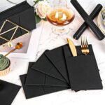 KAMMAK Black Napkins Disposable with Pocket Dinner Paper Napkins 50 Pack Linen Feel Prefolded Guest Hand Towels for Party Decoration, Wedding Decorative, Cocktail Reception,...