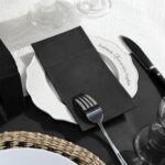 KAMMAK Black Napkins Disposable with Pocket Dinner Paper Napkins 50 Pack Linen Feel Prefolded Guest Hand Towels for Party Decoration, Wedding Decorative, Cocktail Reception,...