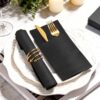 KAMMAK Black Napkins Disposable with Pocket Dinner Paper Napkins 50 Pack Linen Feel Prefolded Guest Hand Towels for Party Decoration, Wedding Decorative, Cocktail Reception,... KAMMAK 7KPSP993N dinner napkins front view for product display