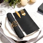 KAMMAK Black Napkins Disposable with Pocket Dinner Paper Napkins 50 Pack Linen Feel Prefolded Guest Hand Towels for Party Decoration, Wedding Decorative, Cocktail Reception,...
