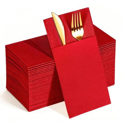 KAMMAK Black Napkins Disposable with Pocket Dinner Paper Napkins 50 Pack Linen Feel Prefolded Guest Hand Towels for Party Decoration, Wedding Decorative, Cocktail Reception,...
