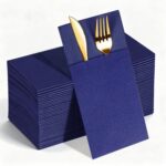 KAMMAK Blue Napkins Disposable 50 Pack Cloth like Paper Dinner Napkins Folded with Pocket Navy Blue Napkins Hand Towel for Wedding Reception, Party Decoration, Bathroon, Kitchen...