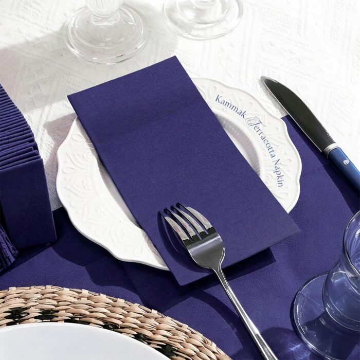 KAMMAK Blue Napkins Disposable 50 Pack Cloth like Paper Dinner Napkins Folded with Pocket Navy Blue Napkins Hand Towel for Wedding Reception, Party Decoration, Bathroon, Kitchen...