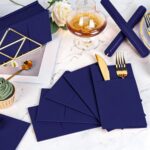 KAMMAK Blue Napkins Disposable 50 Pack Cloth like Paper Dinner Napkins Folded with Pocket Navy Blue Napkins Hand Towel for Wedding Reception, Party Decoration, Bathroon, Kitchen...