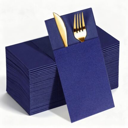 KAMMAK Blue Napkins Disposable 50 Pack Cloth like Paper Dinner Napkins Folded with Pocket Navy Blue Napkins Hand Towel for Wedding Reception, Party Decoration, Bathroon, Kitchen...
