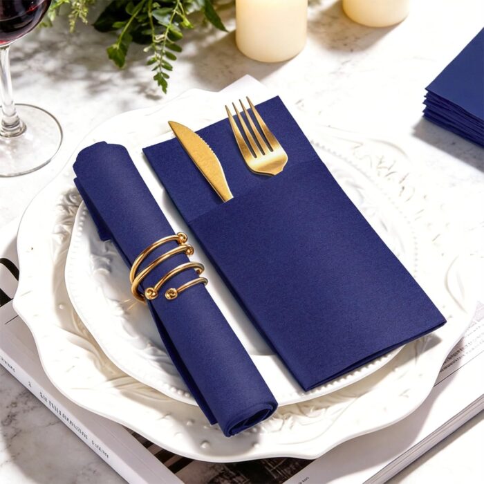 KAMMAK Blue Napkins Disposable 50 Pack Cloth like Paper Dinner Napkins Folded with Pocket Navy Blue Napkins Hand Towel for Wedding Reception, Party Decoration, Bathroon, Kitchen... KAMMAK Blue Napkins Disposable 50 Pack Cloth like Paper Dinner Napkins Folded with Pocket Navy Blue Napkins Hand Towel for Wedding Reception, Party Decoration, Bathroon, Kitchen...