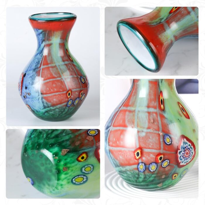 KAMMAK Colored Glass Vase, Beautiful Hand Blown Decorative Vase, Modern Art Vase for Flower Mantle Dining Table Centerpiece, Entryway Living Room Wedding Decoration (JG2089)
