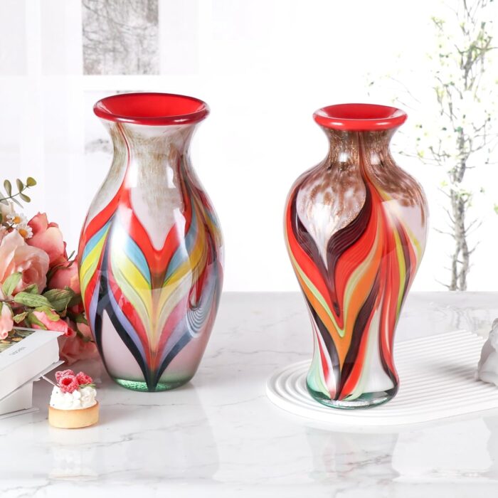 KAMMAK Colored Glass Vase, Beautiful Hand Blown Decorative Vase, Modern Art Vase for Flower Mantle Dining Table Centerpiece, Entryway Living Room Wedding Decoration (JG2160)