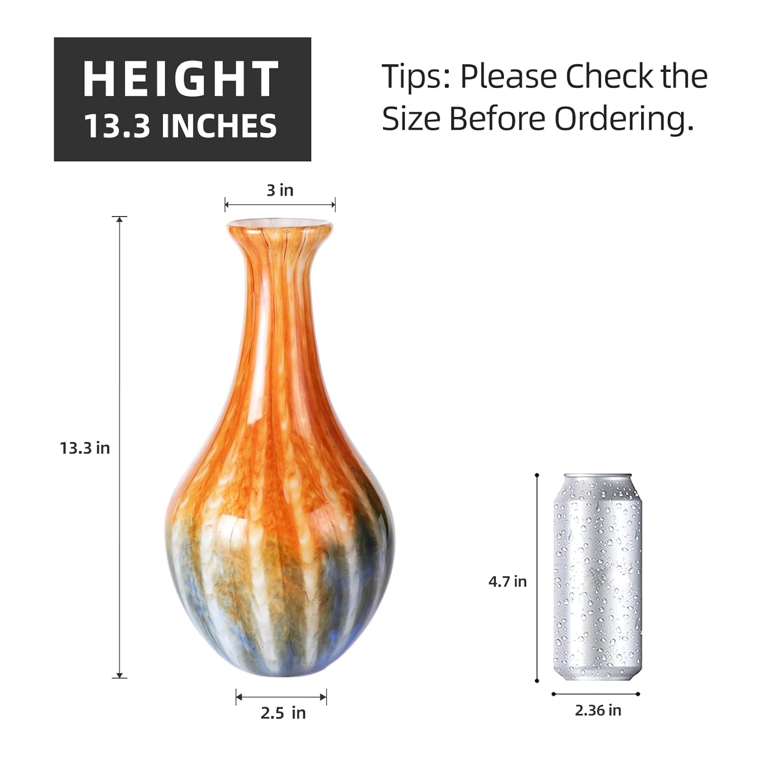 KAMMAK 8HPJG02083 glass vase front view in product description