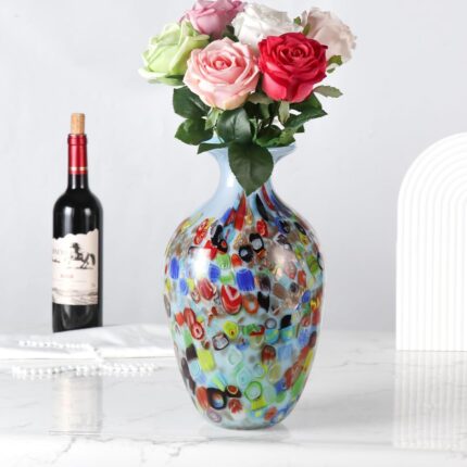 KAMMAK Colored Glass Vase, Beautiful Hand Blown Decorative Vase, Modern Art Vase for Flower Mantle Dining Table Centerpiece, Entryway Living Room Wedding Decoration, 8HPFH02130
