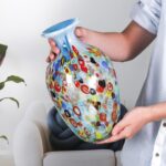 KAMMAK Colored Glass Vase, Beautiful Hand Blown Decorative Vase, Modern Art Vase for Flower Mantle Dining Table Centerpiece, Entryway Living Room Wedding Decoration, 8HPFH02130