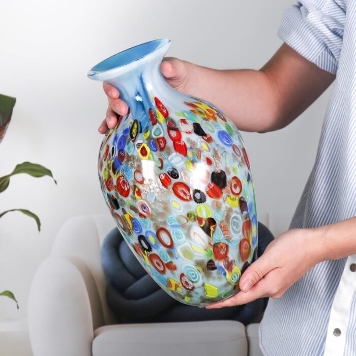 KAMMAK Colored Glass Vase, Beautiful Hand Blown Decorative Vase, Modern Art Vase for Flower Mantle Dining Table Centerpiece, Entryway Living Room Wedding Decoration, 8HPFH02130