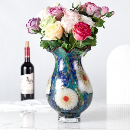 KAMMAK Colored Glass Vase, Beautiful Hand Blown Decorative Vase, Modern Art Vase for Flower Mantle Dining Table Centerpiece, Entryway Living Room Wedding Decoration, 8HPFH02132