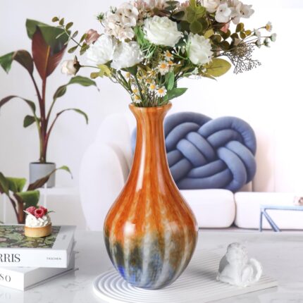 KAMMAK Colored Glass Vase, Beautiful Hand Blown Decorative Vase, Modern Art Vase for Flower Mantle Dining Table Centerpiece, Entryway Living Room Wedding Decoration (JG2083)
