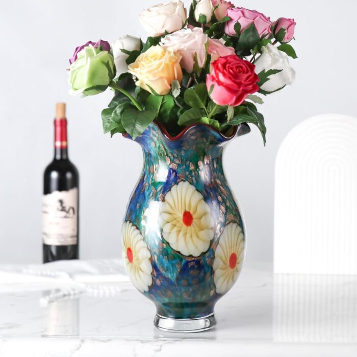 KAMMAK Colored Glass Vase, Beautiful Hand Blown Decorative Vase, Modern Art Vase for Flower Mantle Dining Table Centerpiece, Entryway Living Room Wedding Decoration, 8HPFH02133