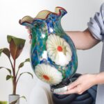 KAMMAK Colored Glass Vase, Beautiful Hand Blown Decorative Vase, Modern Art Vase for Flower Mantle Dining Table Centerpiece, Entryway Living Room Wedding Decoration, 8HPFH02133