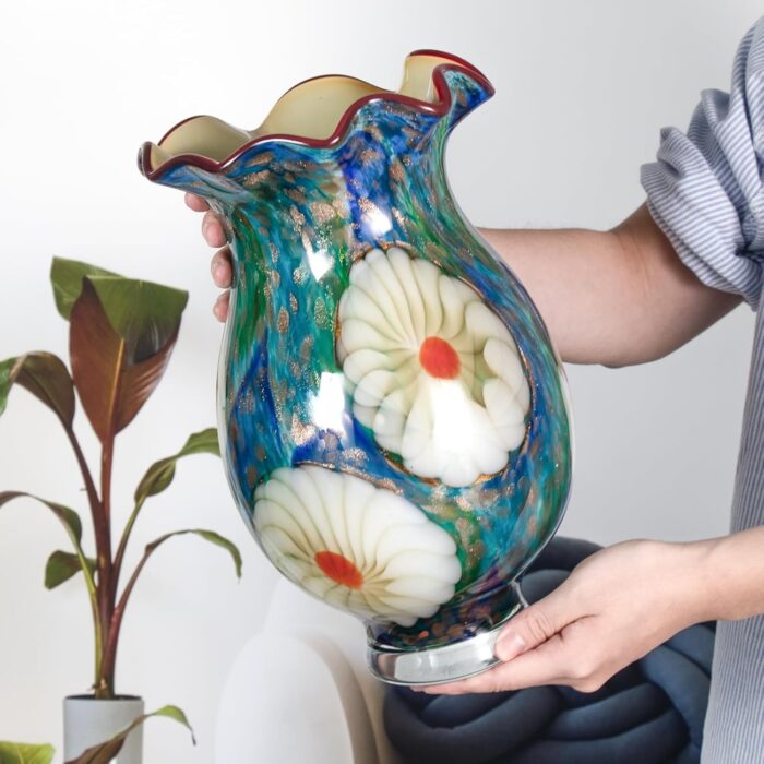 KAMMAK Colored Glass Vase, Beautiful Hand Blown Decorative Vase, Modern Art Vase for Flower Mantle Dining Table Centerpiece, Entryway Living Room Wedding Decoration, 8HPFH02133