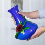 KAMMAK Colored Glass Vase, Beautiful Hand Blown Decorative Vase, Modern Art Vase for Flower Mantle Dining Table Centerpiece, Entryway Living Room Wedding Decoration (JG2023)