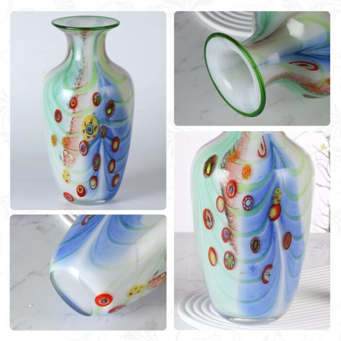 KAMMAK Colored Glass Vase, Beautiful Hand Blown Decorative Vase, Modern Art Vase for Flower Mantle Dining Table Centerpiece, Entryway Living Room Wedding Decoration (JG2072)