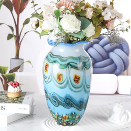 KAMMAK Colored Glass Vase, Beautiful Hand Blown Decorative Vase, Modern Art Vase for Flower Mantle Dining Table Centerpiece, Entryway Living Room Wedding Decoration (JG2091)