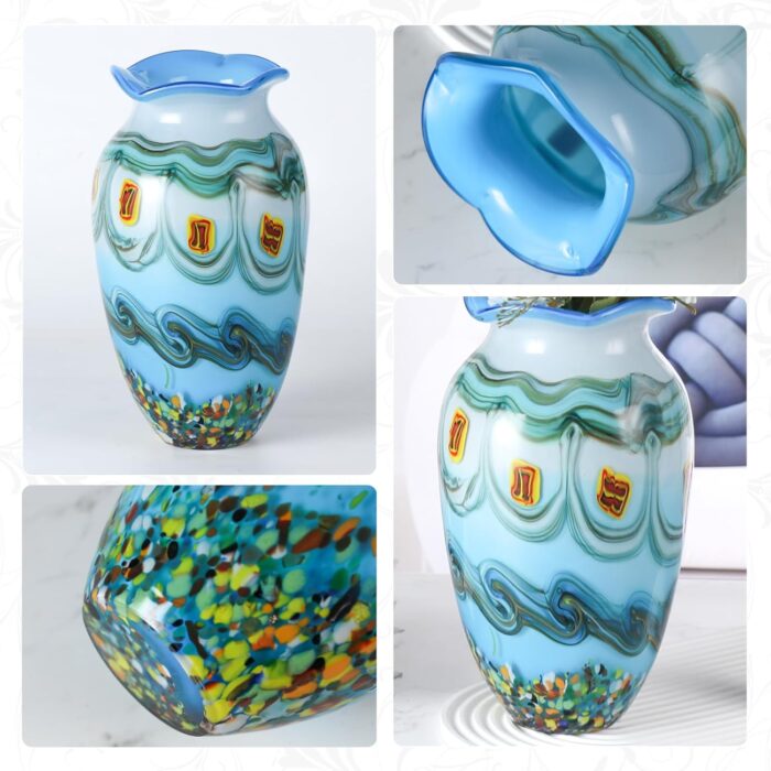 KAMMAK Colored Glass Vase, Beautiful Hand Blown Decorative Vase, Modern Art Vase for Flower Mantle Dining Table Centerpiece, Entryway Living Room Wedding Decoration (JG2091)