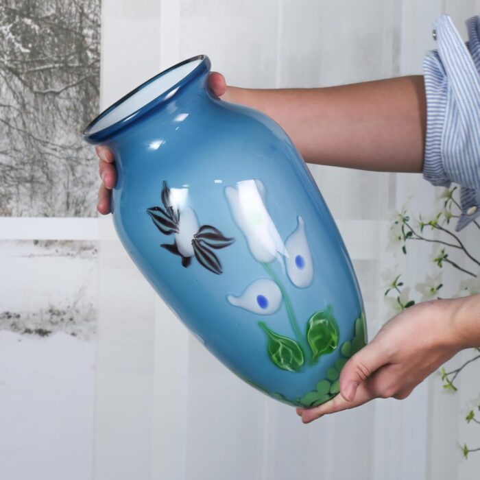 KAMMAK Colored Glass Vase, Beautiful Hand Blown Decorative Vase, Modern Art Vase for Flower Mantle Dining Table Centerpiece, Entryway Living Room Wedding Decoration (JG2110)