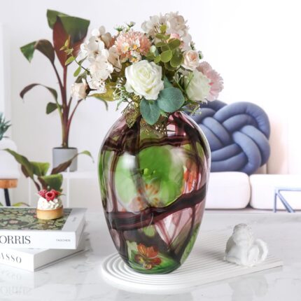 KAMMAK Colored Glass Vase, Beautiful Hand Blown Decorative Vase, Modern Art Vase for Flower Mantle Dining Table Centerpiece, Entryway Living Room Wedding Decoration (JG2153)