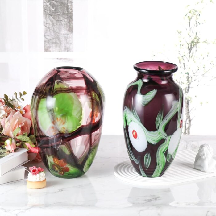 KAMMAK Colored Glass Vase, Beautiful Hand Blown Decorative Vase, Modern Art Vase for Flower Mantle Dining Table Centerpiece, Entryway Living Room Wedding Decoration (JG2153)
