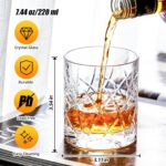KAMMAK Crystal Whiskey Glasses Set of 2, 7.44oz Old Fashioned Glasses Stemless, Luxury Handcrafted Cut Tumbler for Women, Hand Blown White Cocktail Glasses, Perfect Men Gift for...