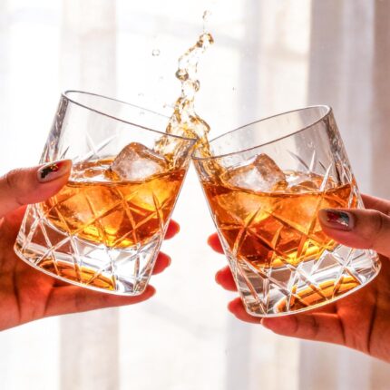 KAMMAK Crystal Whiskey Glasses Set of 2, 7.44oz Old Fashioned Glasses Stemless, Luxury Handcrafted Cut Tumbler for Women, Hand Blown White Cocktail Glasses, Perfect Men Gift for...