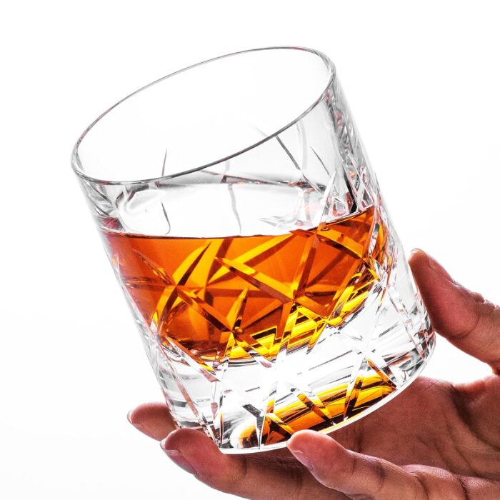 KAMMAK Crystal Whiskey Glasses Set of 2, 7.44oz Old Fashioned Glasses Stemless, Luxury Handcrafted Cut Tumbler for Women, Hand Blown White Cocktail Glasses, Perfect Men Gift for...