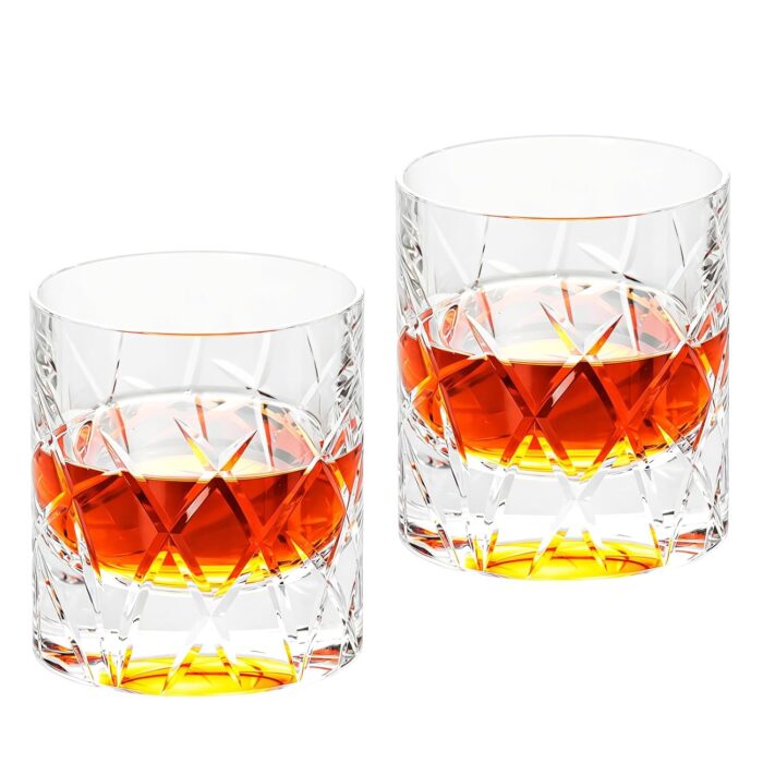 KAMMAK Crystal Whiskey Glasses Set of 2, 7.44oz Old Fashioned Glasses Stemless, Luxury Handcrafted Cut Tumbler for Women, Hand Blown White Cocktail Glasses, Perfect Men Gift for...
