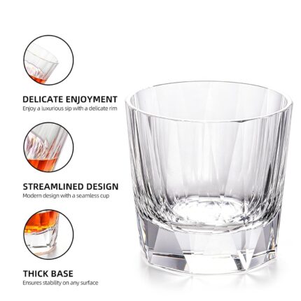 KAMMAK Crystal Whiskey Glasses Set of 2, Handcrafted 9.47oz Old Fashioned Glasses Stemless, Luxury Cocktail Glasses, Hand Blown Scotch Cup for Women, Men Gift for Rocks, Bourbon...