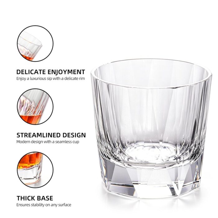 KAMMAK Crystal Whiskey Glasses Set of 2, Handcrafted 9.47oz Old Fashioned Glasses Stemless, Luxury Cocktail Glasses, Hand Blown Scotch Cup for Women, Men Gift for Rocks, Bourbon...
