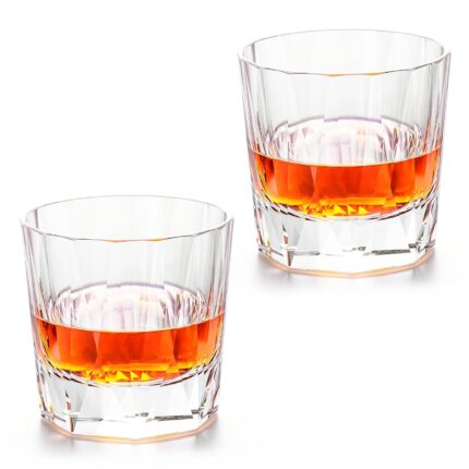 KAMMAK Crystal Whiskey Glasses Set of 2, Handcrafted 9.47oz Old Fashioned Glasses Stemless, Luxury Cocktail Glasses, Hand Blown Scotch Cup for Women, Men Gift for Rocks, Bourbon...