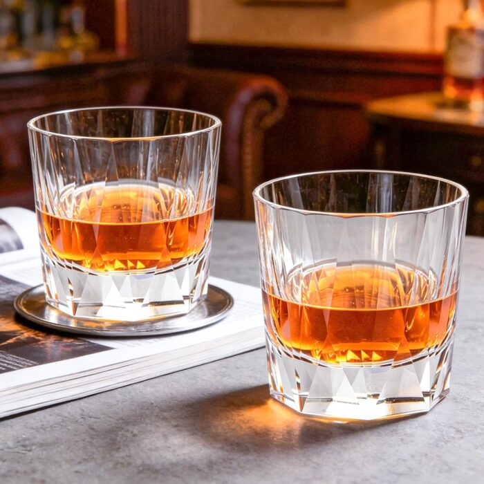 KAMMAK Crystal Whiskey Glasses Set of 2, Handcrafted 9.47oz Old Fashioned Glasses Stemless, Luxury Cocktail Glasses, Hand Blown Scotch Cup for Women, Men Gift for Rocks, Bourbon...