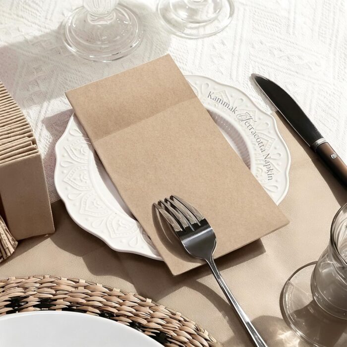 KAMMAK Khaki Napkins Disposable with Pocket 100 Pack Cloth like Paper Dinner Napkins Folded Hand Towel for Party Decoration, Wedding Reception, Bathroon and Kitchen (16.5 x 16.5...