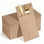 KAMMAK Khaki Napkins Disposable with Pocket 100 Pack Cloth like Paper Dinner Napkins Folded Hand Towel for Party Decoration, Wedding Reception, Bathroon and Kitchen (16.5 x 16.5...