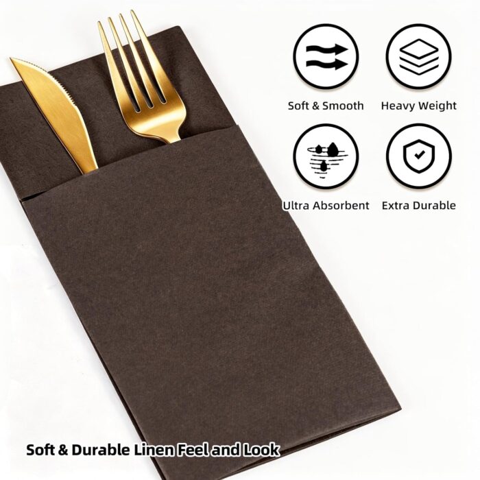 KAMMAK Napkins Disposable Coffee Cloth like Dinner Paper Napkins with Pocket 50 Pack Folded Napkins Wedding Reception Bathroom, Luncheon Guest Hand Towel for Party Decoration,...