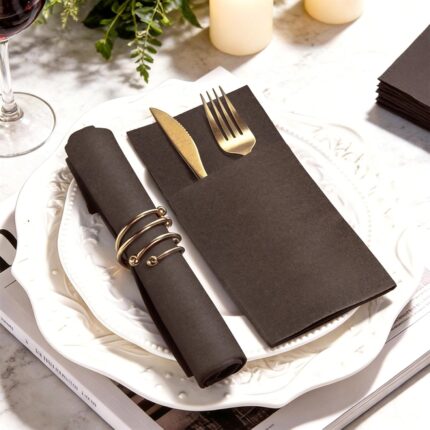 KAMMAK Napkins Disposable Coffee Cloth like Dinner Paper Napkins with Pocket 50 Pack Folded Napkins Wedding Reception Bathroom, Luncheon Guest Hand Towel for Party Decoration,...