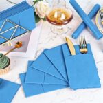 KAMMAK Napkins Disposbale 100 Pack Sky Blue Cloth like Paper Dinner Napkins with Pocket Folded Wedding Napkin Guest Hand Towels for Party Reception, Bathroom, Kitchen,...