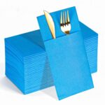 KAMMAK Napkins Disposbale 100 Pack Sky Blue Cloth like Paper Dinner Napkins with Pocket Folded Wedding Napkin Guest Hand Towels for Party Reception, Bathroom, Kitchen,...
