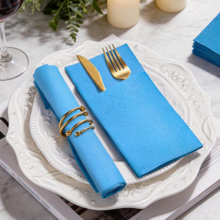 KAMMAK Napkins Disposbale 100 Pack Sky Blue Cloth like Paper Dinner Napkins with Pocket Folded Wedding Napkin Guest Hand Towels for Party Reception, Bathroom, Kitchen,... KAMMAK Napkins Disposbale 100 Pack Sky Blue Cloth like Paper Dinner Napkins with Pocket Folded Wedding Napkin Guest Hand Towels for Party Reception, Bathroom, Kitchen,...