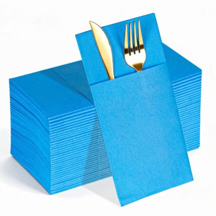 KAMMAK Napkins Disposbale 100 Pack Sky Blue Cloth like Paper Dinner Napkins with Pocket Folded Wedding Napkin Guest Hand Towels for Party Reception, Bathroom, Kitchen,...