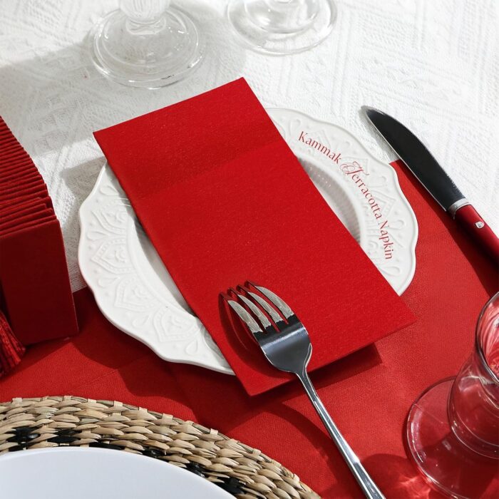 KAMMAK Red Napkins Disposable Dinner Paper Napkins with Pocket 50 Pack Cloth Like Folded Napkin Guest Hand Towels for Wedding Reception, Party Decoration, Bathroom, Kitchen,...