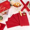 KAMMAK Red Napkins Disposable Dinner Paper Napkins with Pocket 50 Pack Cloth Like Folded Napkin Guest Hand Towels for Wedding Reception, Party Decoration, Bathroom, Kitchen,... KAMMAK 7KPSP994N dinner napkins styled on dining table image 5