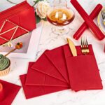 KAMMAK Red Napkins Disposable Dinner Paper Napkins with Pocket 50 Pack Cloth Like Folded Napkin Guest Hand Towels for Wedding Reception, Party Decoration, Bathroom, Kitchen,...