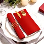 KAMMAK Red Napkins Disposable Dinner Paper Napkins with Pocket 50 Pack Cloth Like Folded Napkin Guest Hand Towels for Wedding Reception, Party Decoration, Bathroom, Kitchen,...