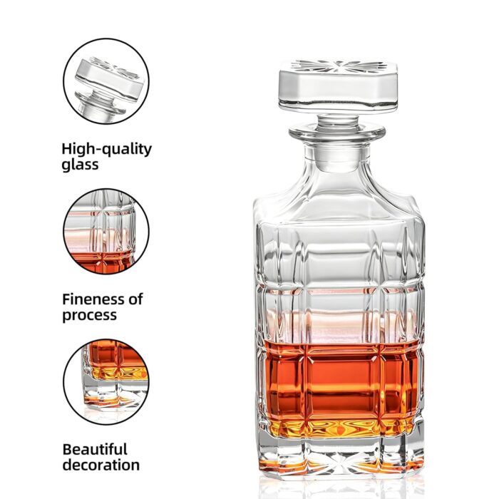 Liquor Decanter, 750ml Glass Decanter with Stopper, Lead-Free Elegant Red Wine Carafe, Unique Wine Aerator for Bar, Party, Anniversary, Home, Banquet, Idea Gift for Men and...